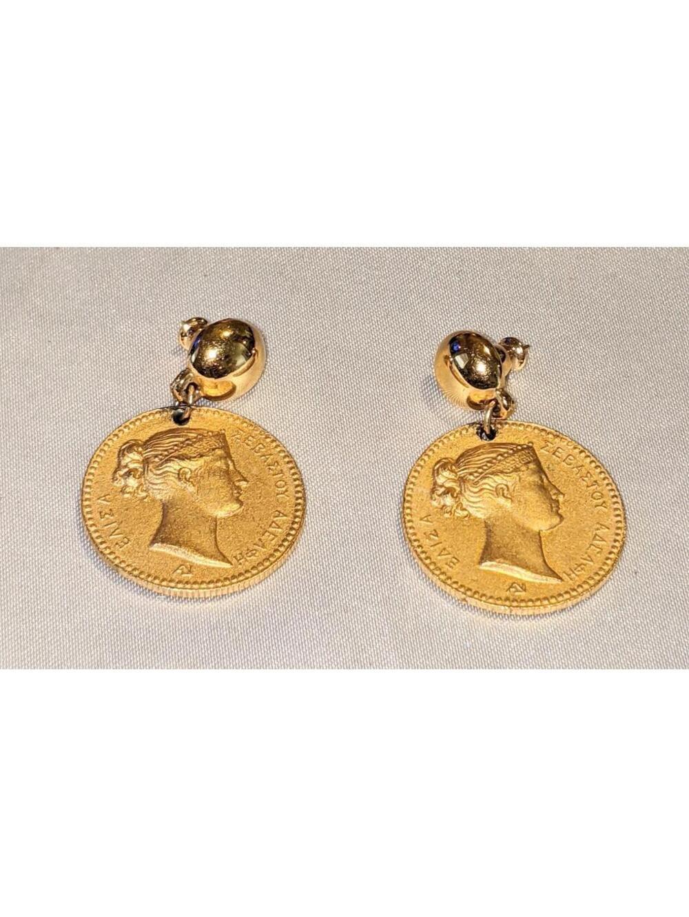 Vintage Via Da Lvcca A Pisa Gold Tone Coin Dangle Earrings 1.25" Long